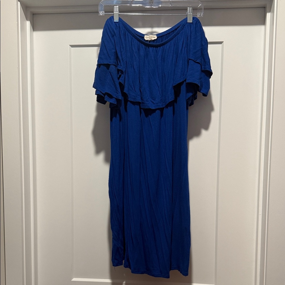 Chic Soul Royal Blue Ruffle Midi Dress